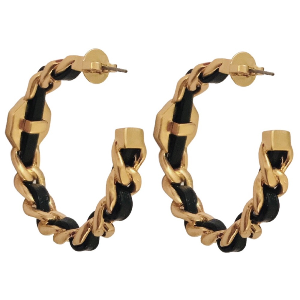 TORY BURCH • Black Marion Woven Hoop Earrings - Picture 4 of 7